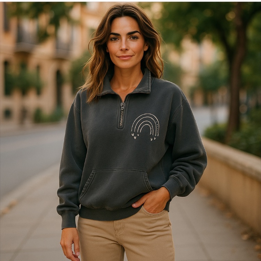 Made by Molly + Wild Kard Vintage Women’s Grey Half-zip Up Sweatshirt Size L